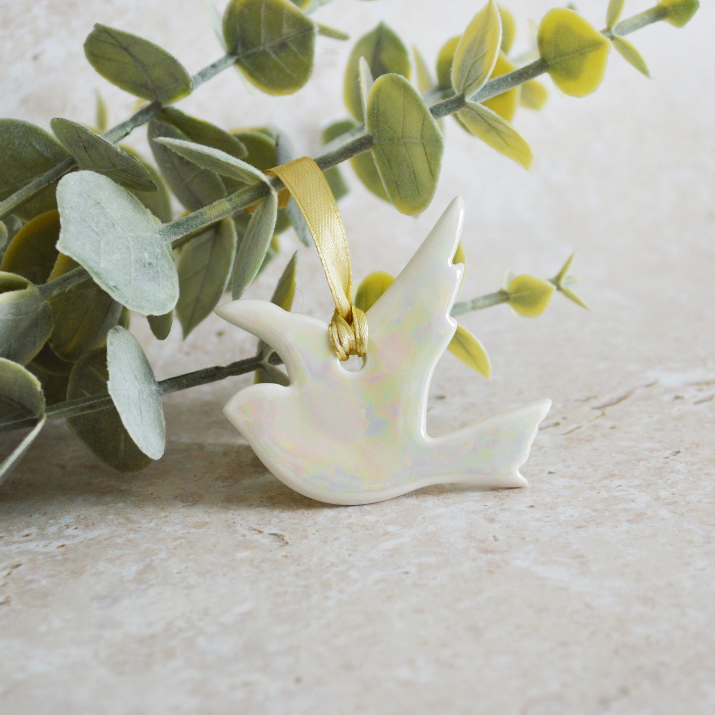 Seconds* Mini Hanging Dove with A Subtle Pearl Finish | Hanging Decoration | Christmas Decor | Tree Ornament (A67)