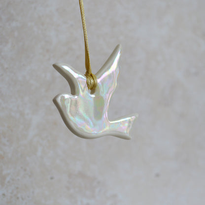 Seconds* Mini Hanging Dove with A Subtle Pearl Finish | Hanging Decoration | Christmas Decor | Tree Ornament (A67)