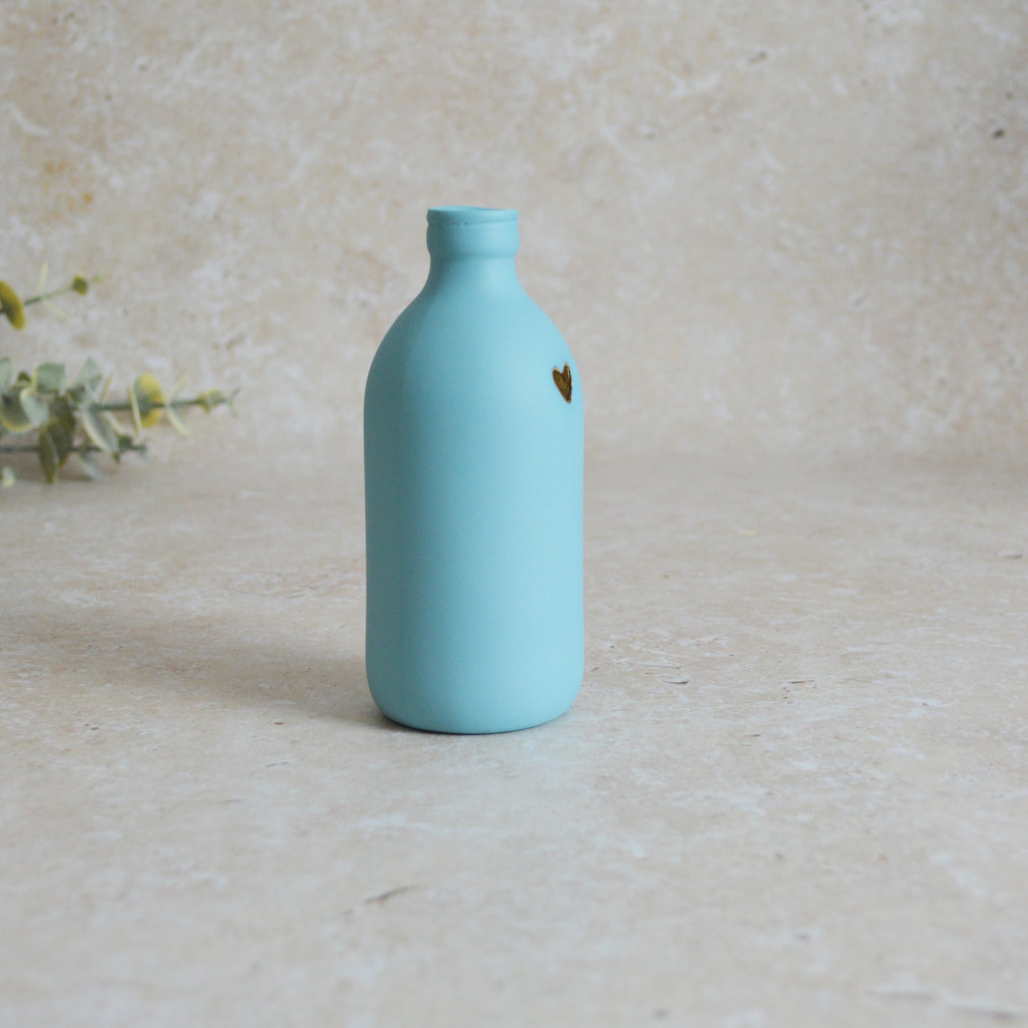 Seconds* Large Pastel Blue Bottle Vase With A Gold Embossed Heart | Flower Vase | Porcelain Vase (A68)
