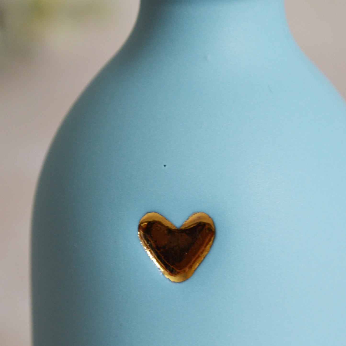 Seconds* Large Pastel Blue Bottle Vase With A Gold Embossed Heart | Flower Vase | Porcelain Vase (A68)