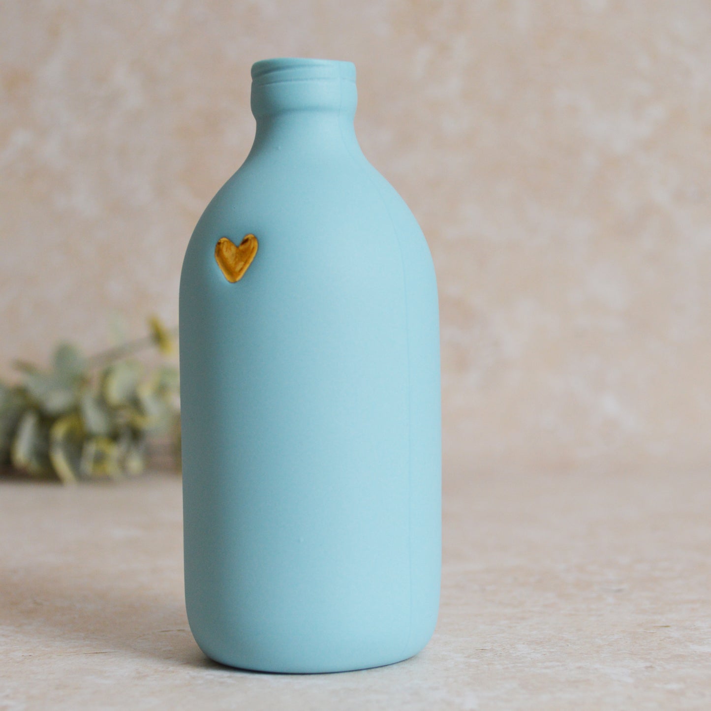 Seconds* Large Pastel Blue Bottle Vase With A Gold Embossed Heart | Flower Vase | Porcelain Vase (A68)