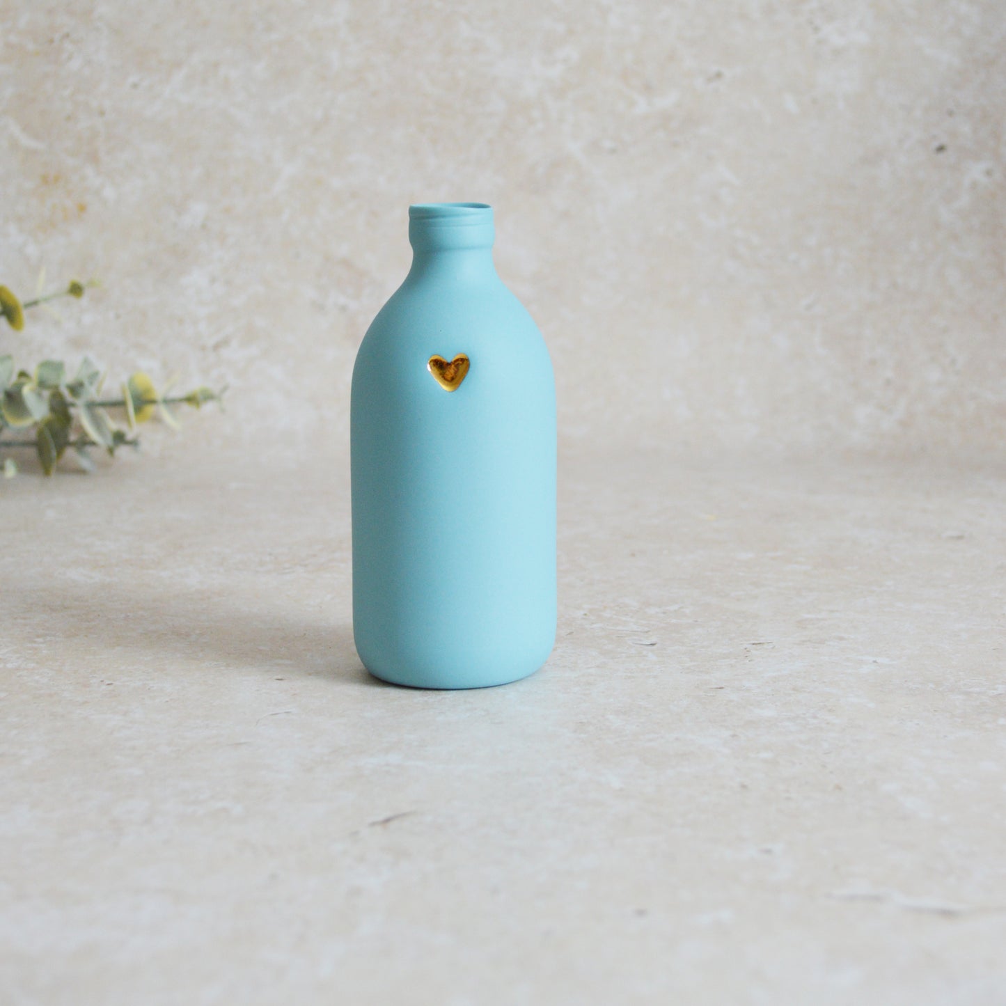 Seconds* Large Pastel Blue Bottle Vase With A Gold Embossed Heart | Flower Vase | Porcelain Vase (A68)