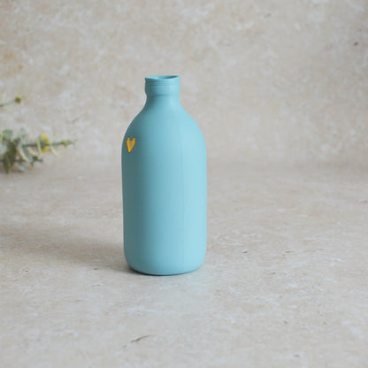 Seconds* Large Pastel Blue Bottle Vase With A Gold Embossed Heart | Flower Vase | Porcelain Vase (A68)