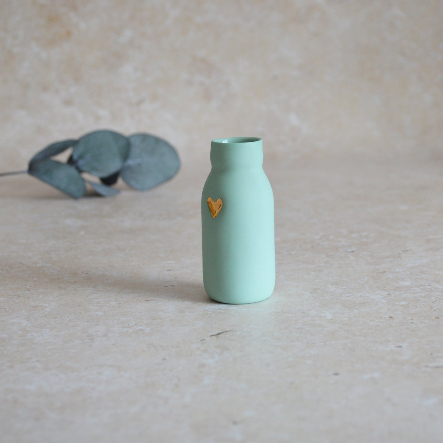Seconds* SMALL MINT Pastel Bottle Vases With A Gold Embossed Heart | Summer Vase | Flower Vase | Porcelain (A69)