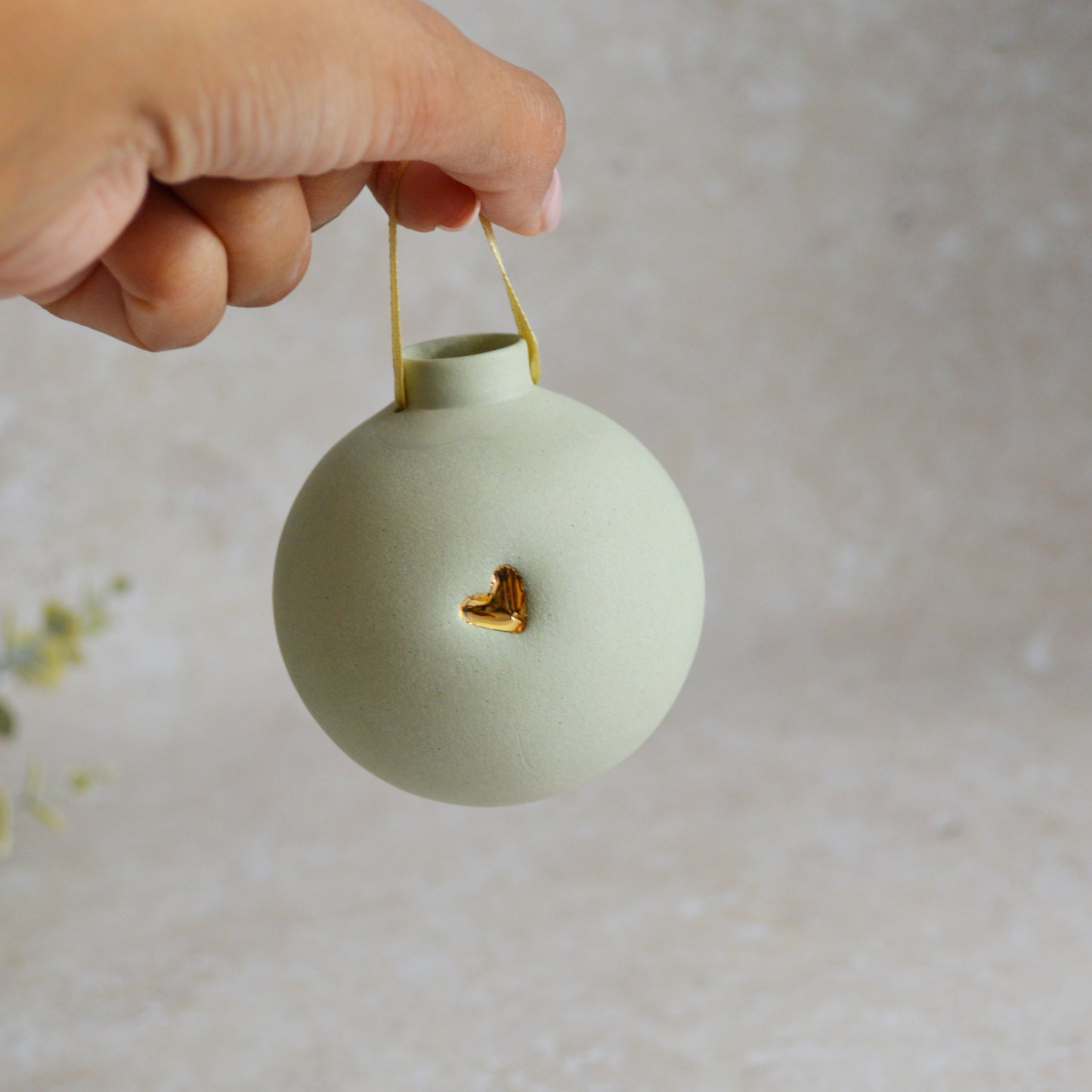 Seconds* MINT Large Pastel Bauble With A Gold Heart | Stoneware | Hanging Christmas Decorations | Christmas Tree Decor (A6)