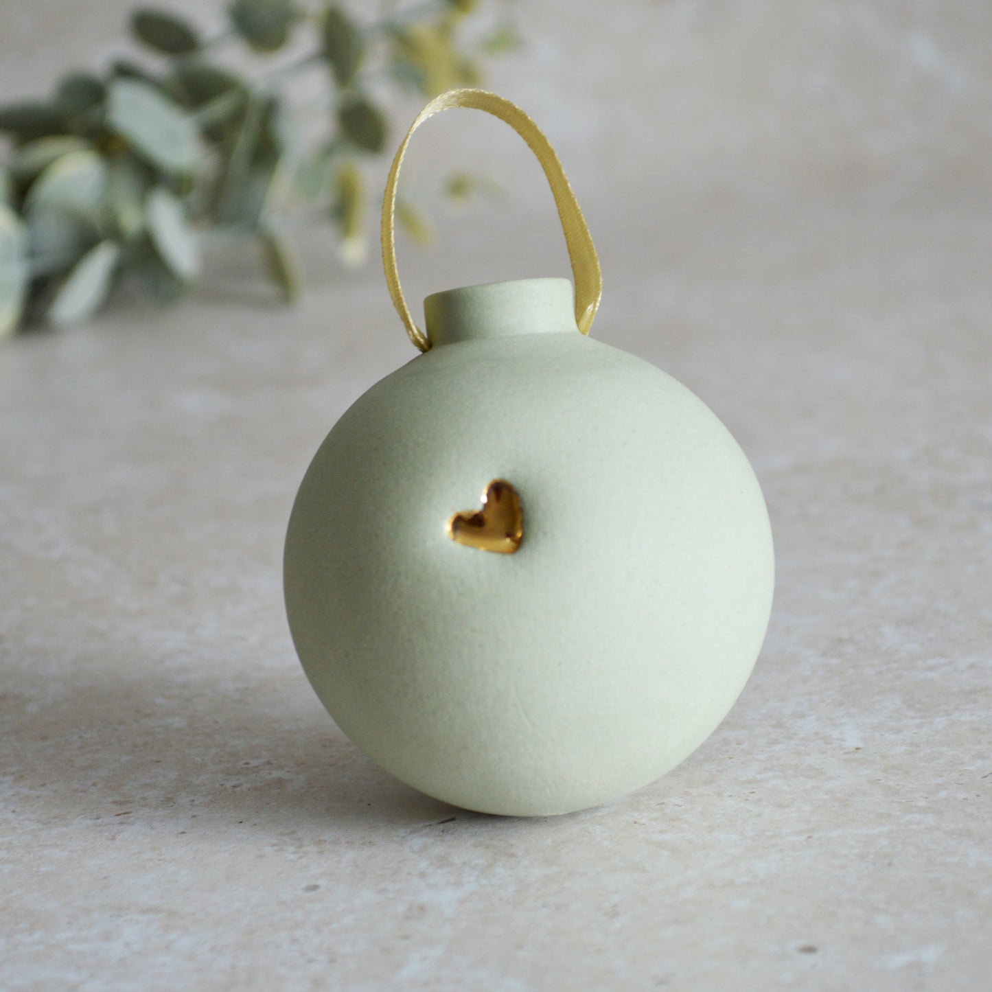Seconds* MINT Large Pastel Bauble With A Gold Heart | Stoneware | Hanging Christmas Decorations | Christmas Tree Decor (A6)