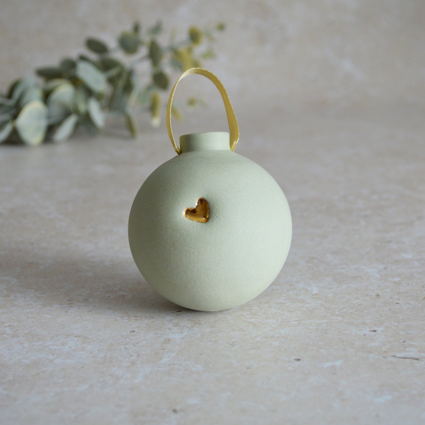 Seconds* MINT Large Pastel Bauble With A Gold Heart | Stoneware | Hanging Christmas Decorations | Christmas Tree Decor (A6)