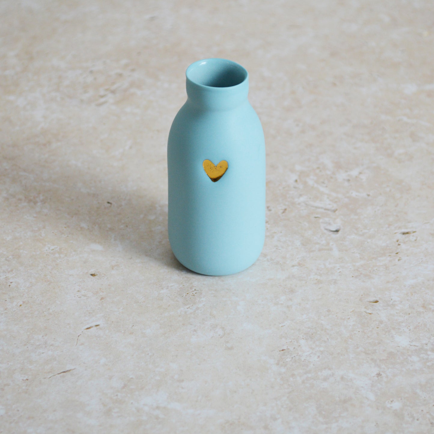 Seconds* MEDIUM BLUE Pastel Bottle Vases With A Gold Embossed Heart | Summer Vase | Flower Vase | Porcelain (A71)