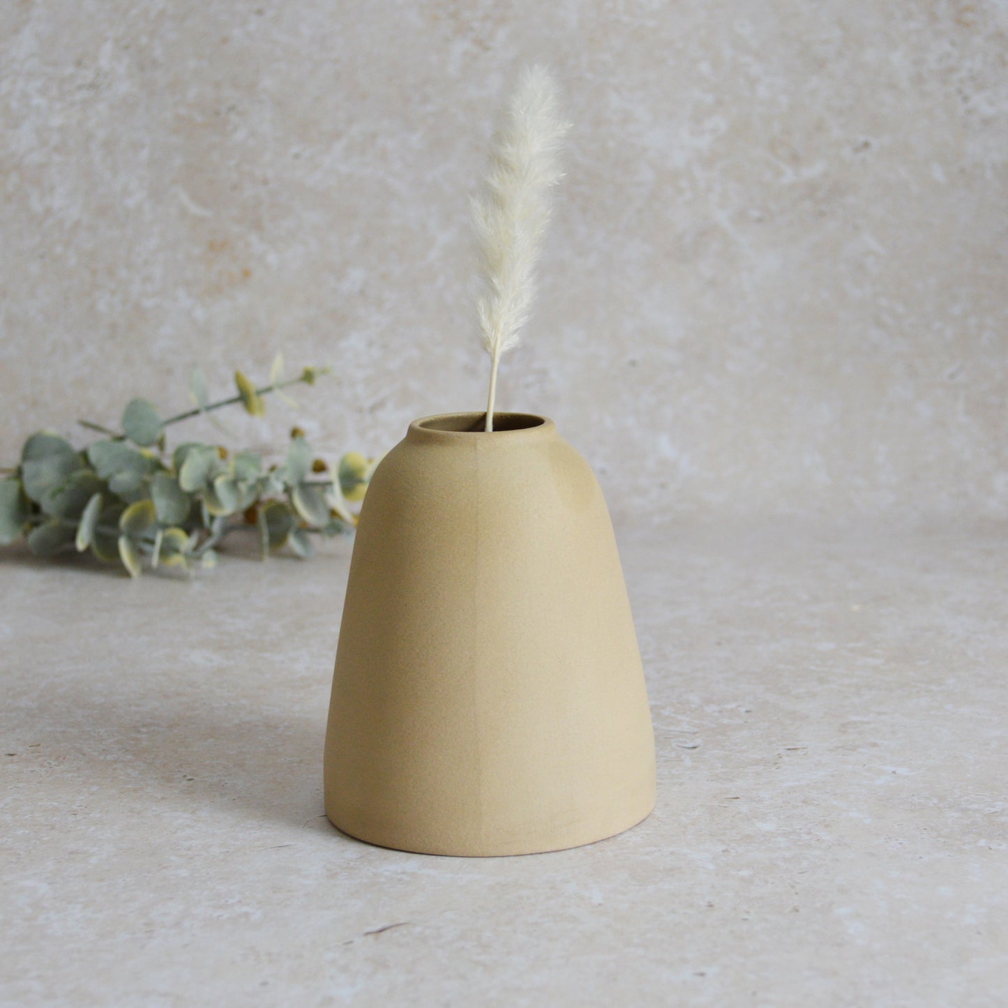 Seconds* Discontinued* Pastel Brown Ceramic Vase With A Short Rim And An Embossed Gold Heart | Flower Vase | Home Decor | Gifts For Her | Stoneware (A73)