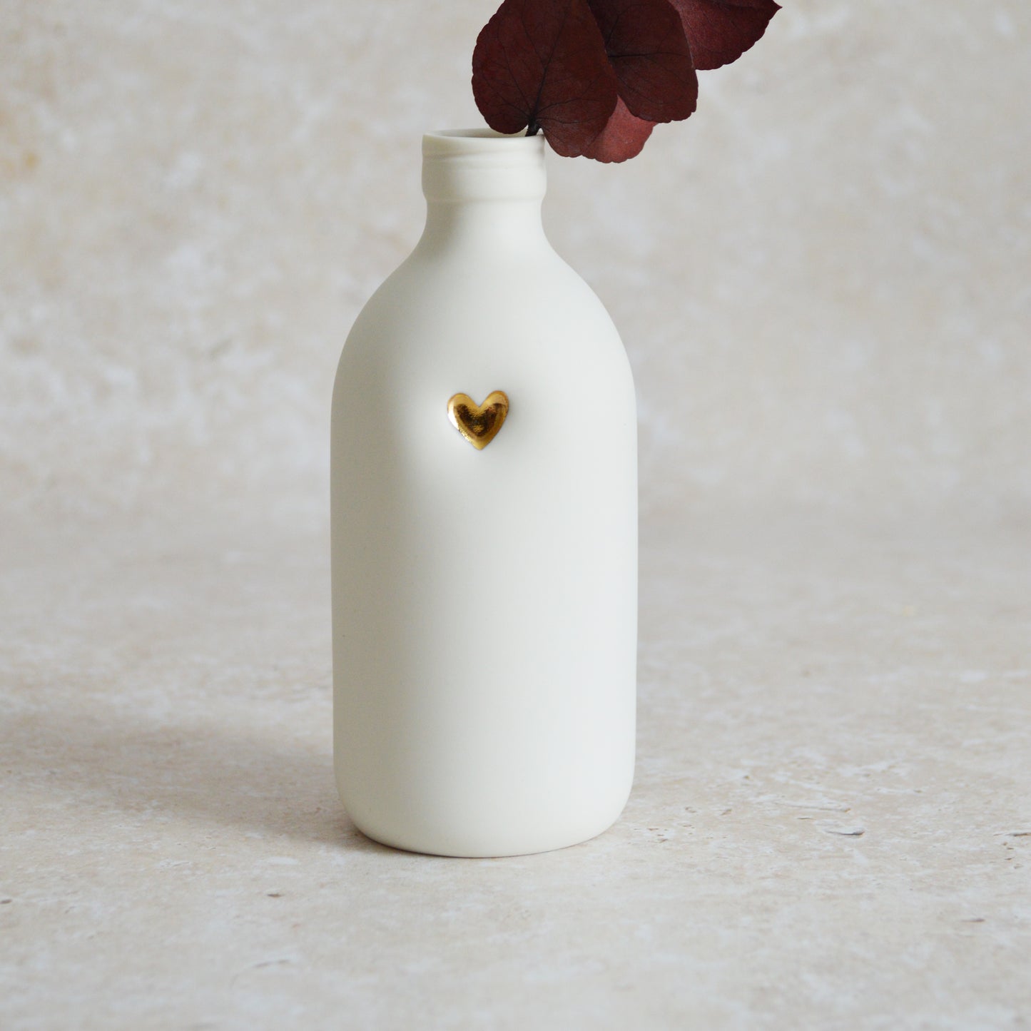 Seconds*  Large White Bottle Vase With A Gold Embossed Heart | Flower Vase | Porcelain Vase (A74)