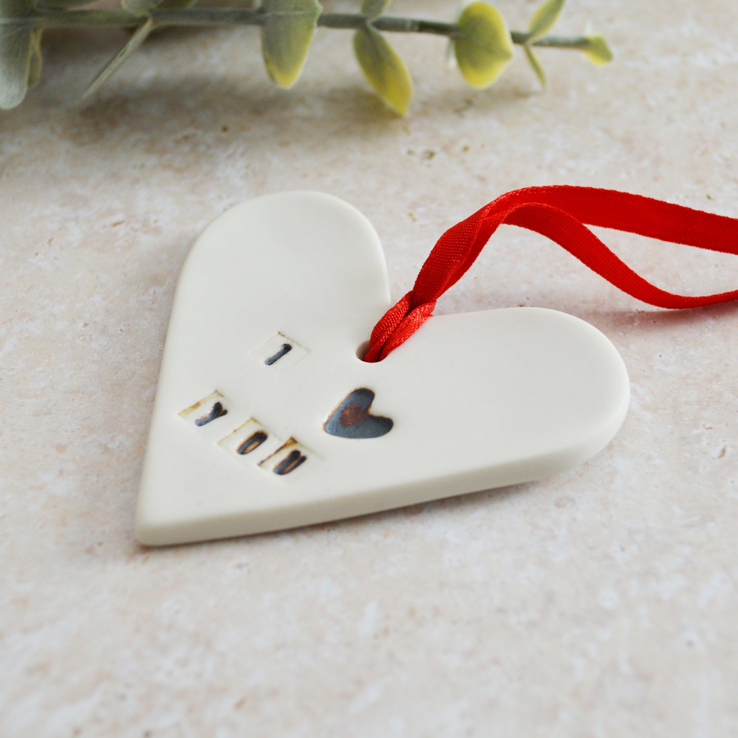 Seconds* Discontinued* I Love You Heart With an Oxide Heart | Porcelain | Hanging Heart Decoration | Valentines Keepsake (A76)