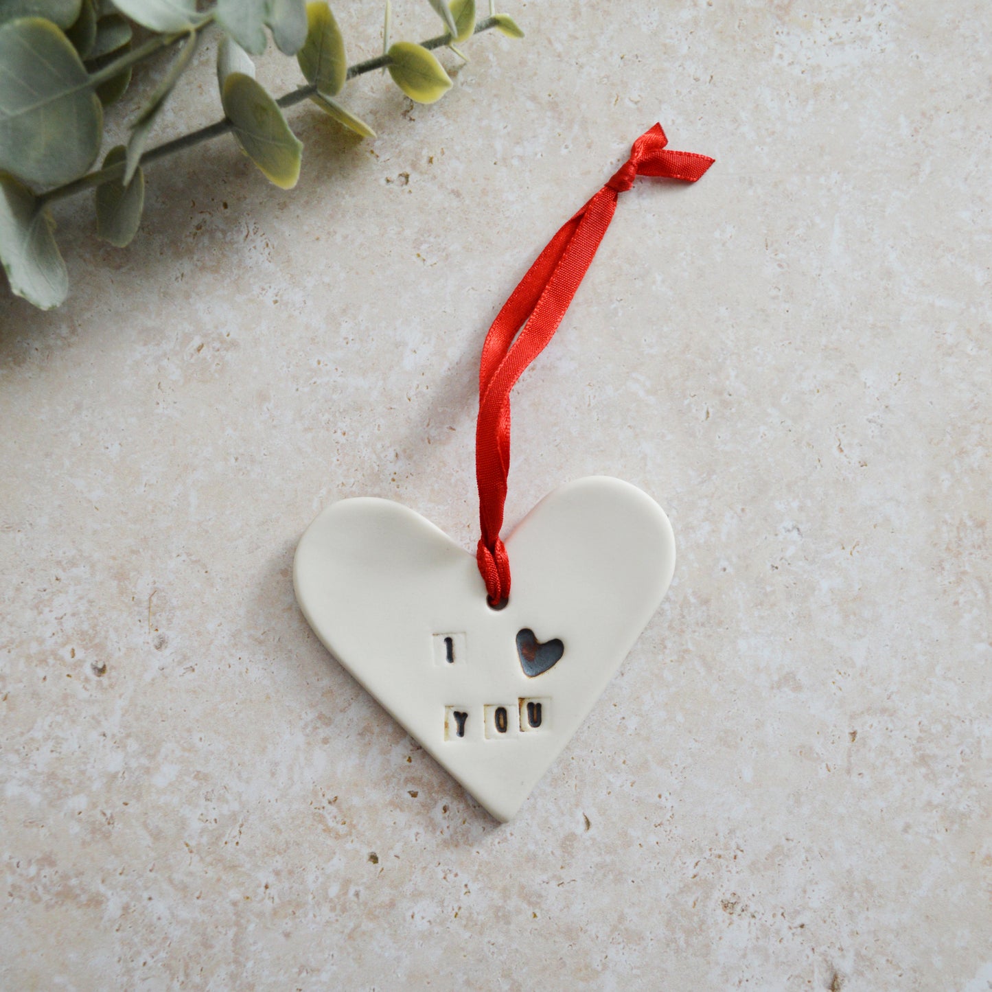 Seconds* Discontinued* I Love You Heart With an Oxide Heart | Porcelain | Hanging Heart Decoration | Valentines Keepsake (A76)