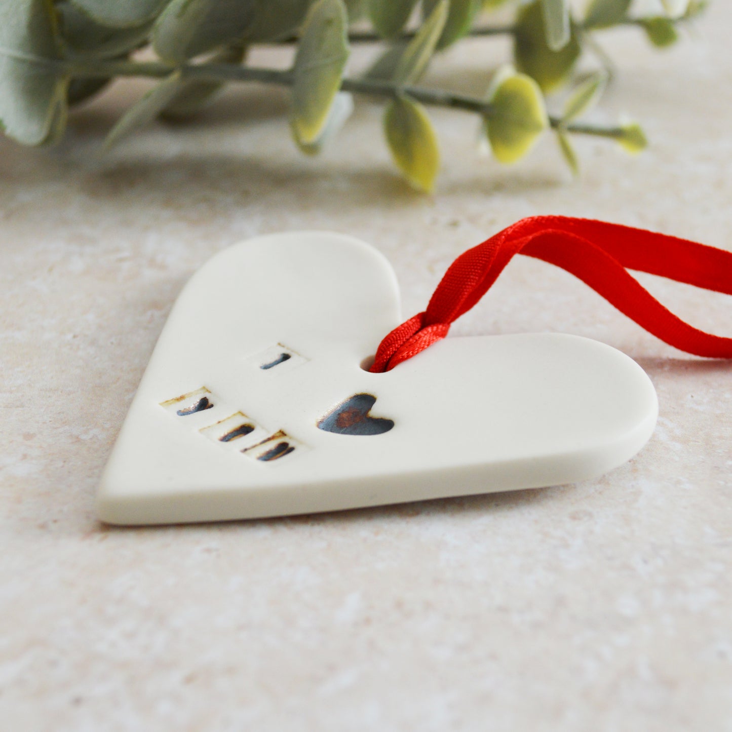 Seconds* Discontinued* I Love You Heart With an Oxide Heart | Porcelain | Hanging Heart Decoration | Valentines Keepsake (A76)