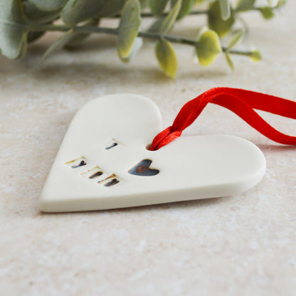 Seconds* Discontinued* I Love You Heart With an Oxide Heart | Porcelain | Hanging Heart Decoration | Valentines Keepsake (A76)