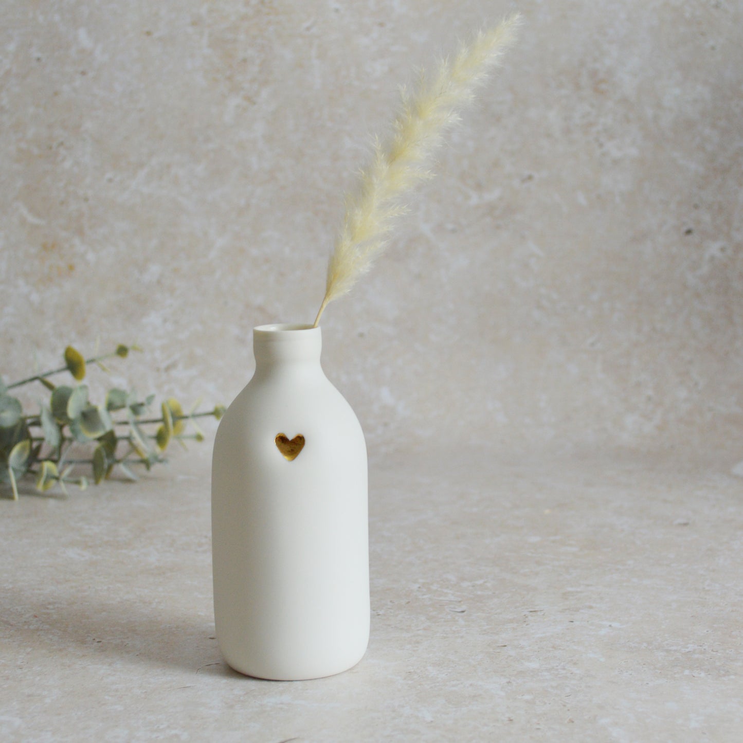 Seconds* Large White Bottle Vase With A Gold Embossed Heart | Flower Vase | Porcelain Vase (A78)