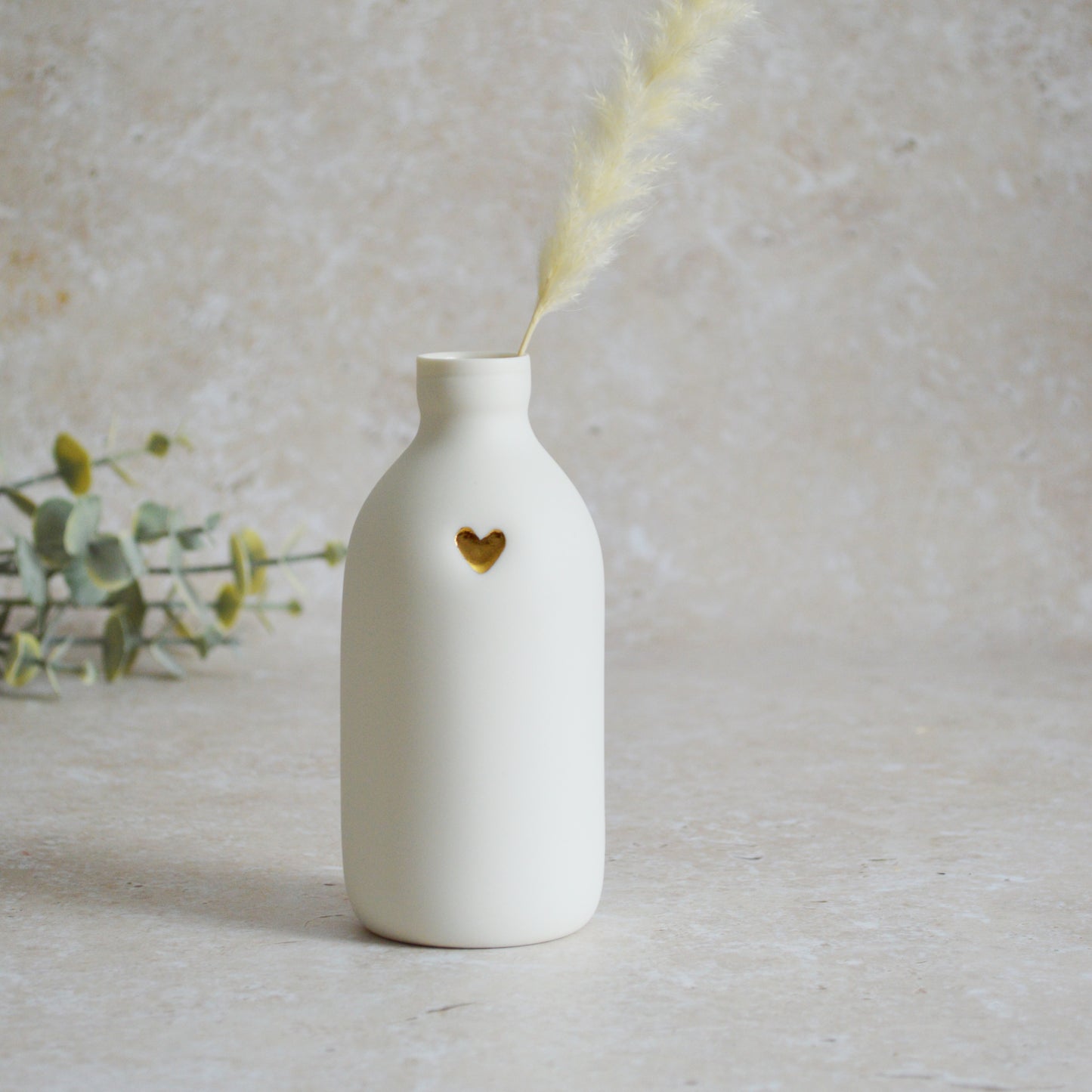 Seconds* Large White Bottle Vase With A Gold Embossed Heart | Flower Vase | Porcelain Vase (A78)