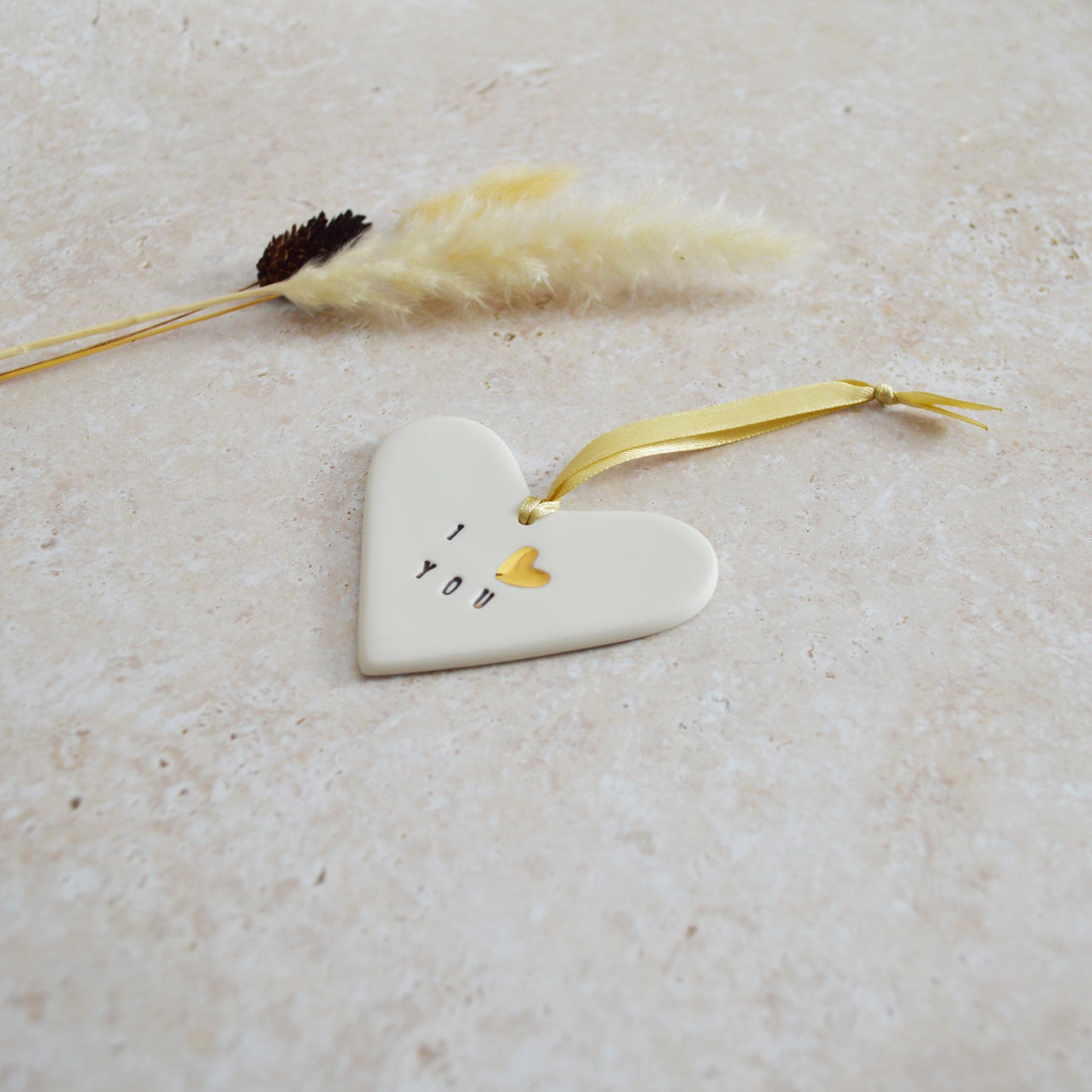 Seconds* I Love You Heart With A Gold Heart | Porcelain | Hanging Heart Decoration | Valentines Keepsake (A79)