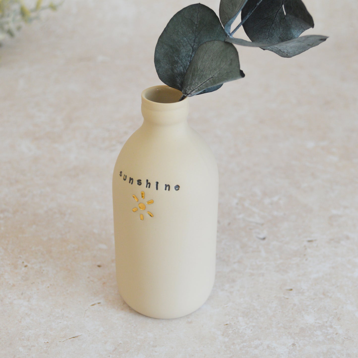 Seconds* Discontinued* Sunshine Bottle Vase With A Gold Embossed Sun | Flower Vase | Porcelain Vase (A7)