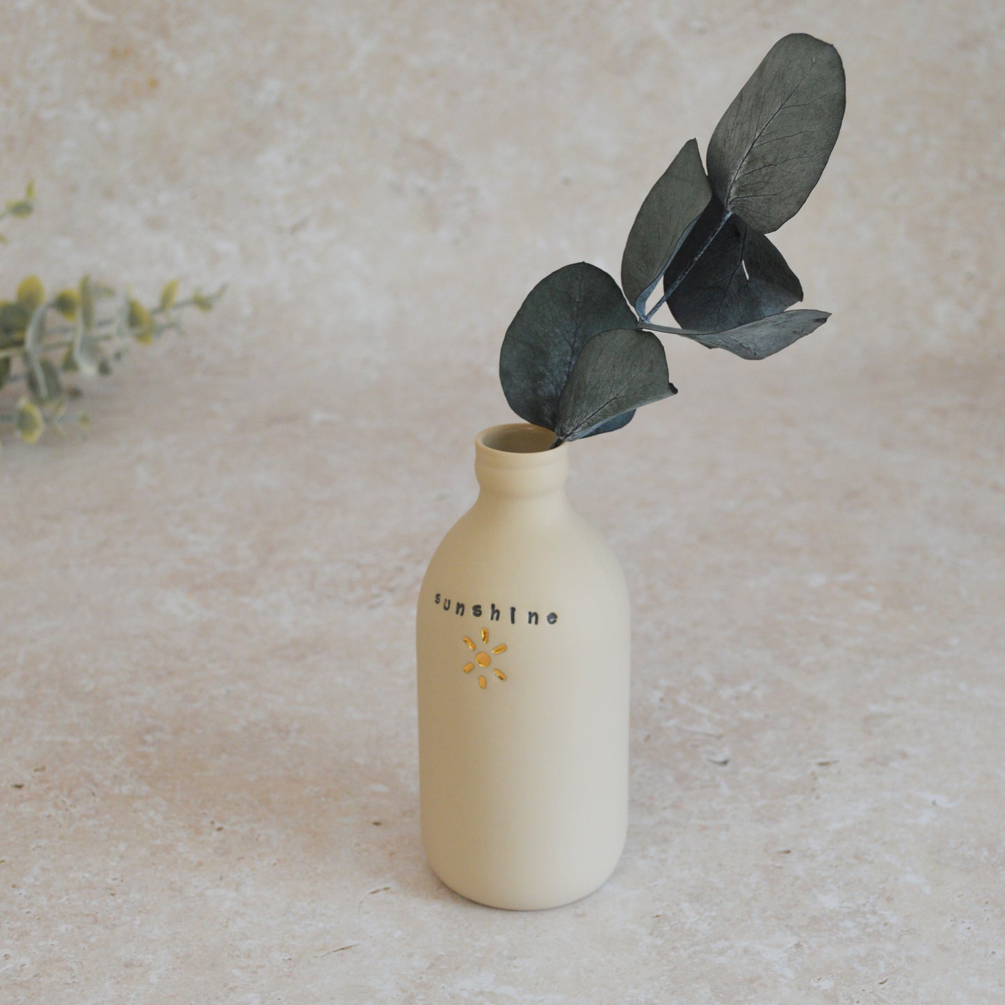 Seconds* Discontinued* Sunshine Bottle Vase With A Gold Embossed Sun | Flower Vase | Porcelain Vase (A7)