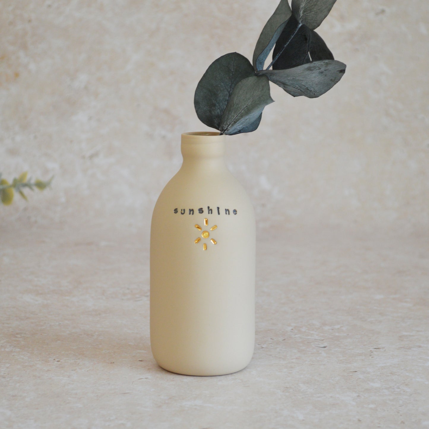 Seconds* Discontinued* Sunshine Bottle Vase With A Gold Embossed Sun | Flower Vase | Porcelain Vase (A7)