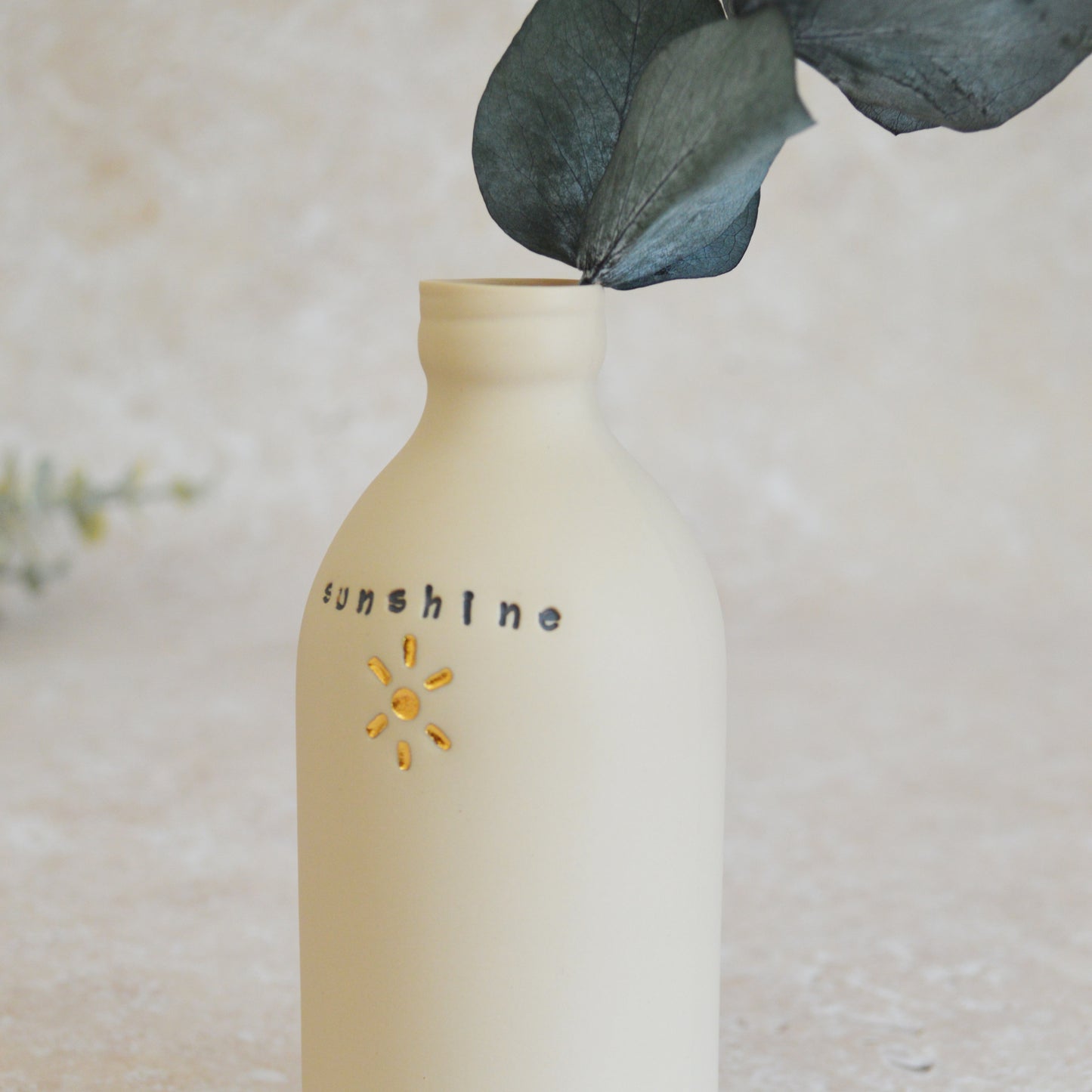 Seconds* Discontinued* Sunshine Bottle Vase With A Gold Embossed Sun | Flower Vase | Porcelain Vase (A7)