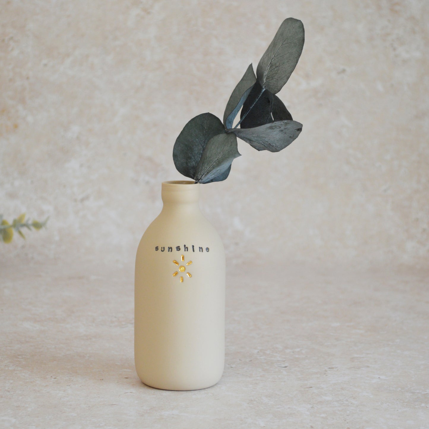 Seconds* Discontinued* Sunshine Bottle Vase With A Gold Embossed Sun | Flower Vase | Porcelain Vase (A7)