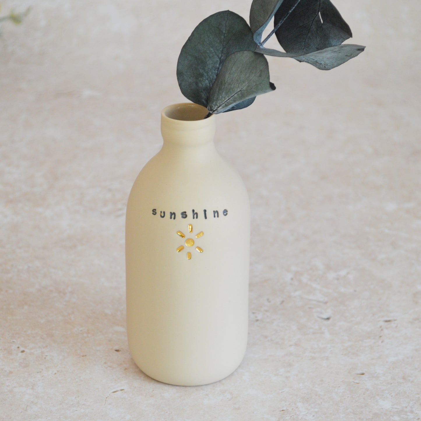 Seconds* Discontinued* Sunshine Bottle Vase With A Gold Embossed Sun | Flower Vase | Porcelain Vase (A7)