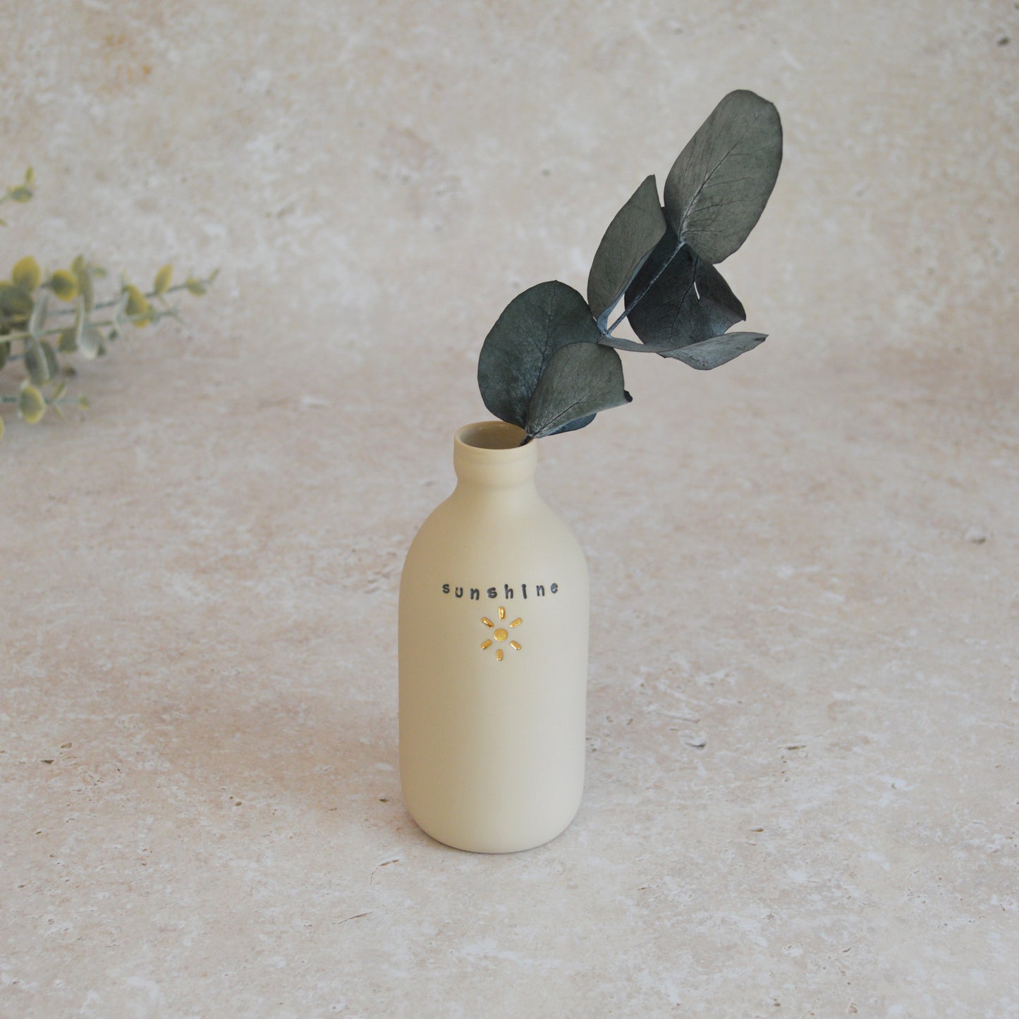 Seconds* Discontinued* Sunshine Bottle Vase With A Gold Embossed Sun | Flower Vase | Porcelain Vase (A7)