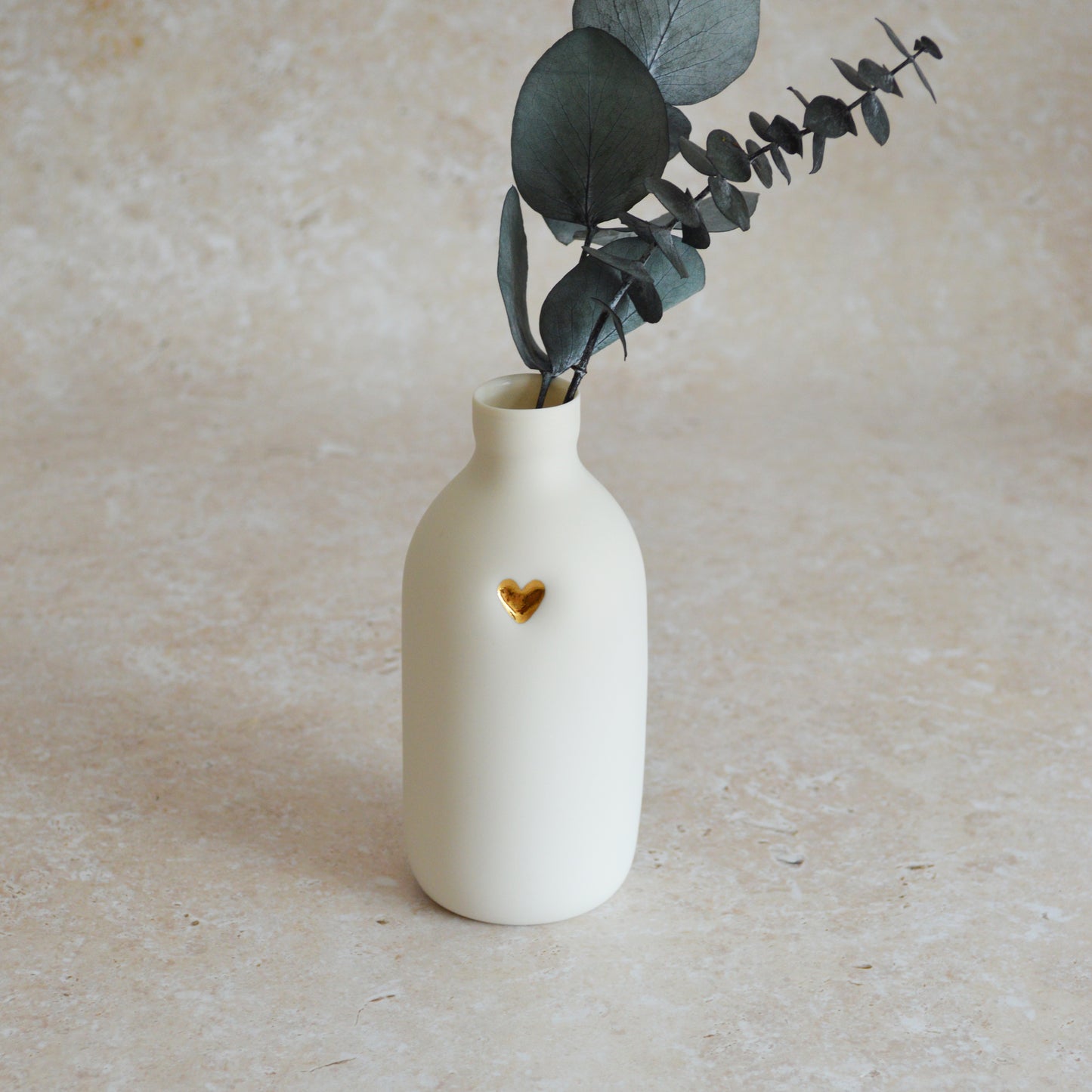 Seconds* Large White Bottle Vase With A Gold Embossed Heart | Flower Vase | Porcelain Vase (A82)