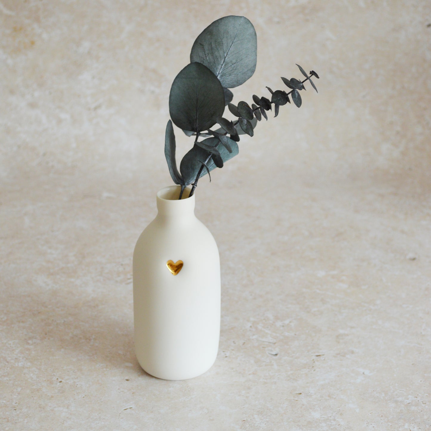 Seconds* Large White Bottle Vase With A Gold Embossed Heart | Flower Vase | Porcelain Vase (A82)