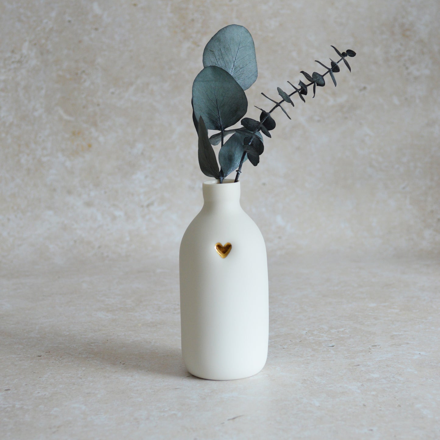 Seconds* Large White Bottle Vase With A Gold Embossed Heart | Flower Vase | Porcelain Vase (A82)