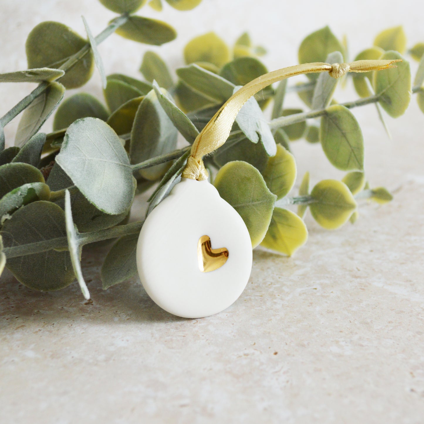 Seconds* Mini Ceramic Bauble Hanging Decoration With A Gold Heart | Porcelain | Hanging Christmas Decorations | X-mas Tree Decorations (A83)