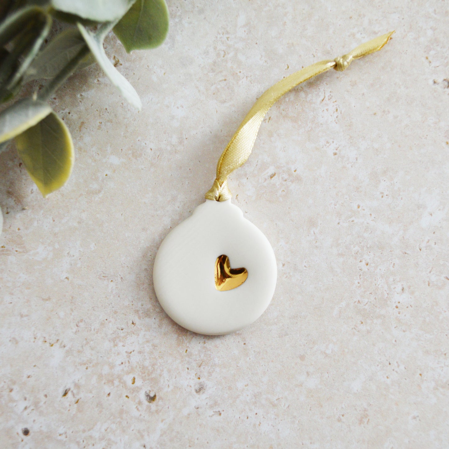 Seconds* Mini Ceramic Bauble Hanging Decoration With A Gold Heart | Porcelain | Hanging Christmas Decorations | X-mas Tree Decorations (A83)