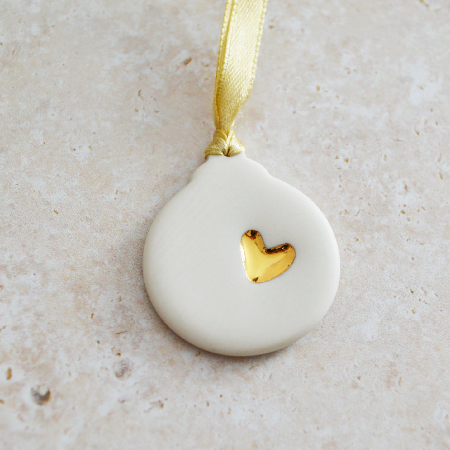 Seconds* Mini Ceramic Bauble Hanging Decoration With A Gold Heart | Porcelain | Hanging Christmas Decorations | X-mas Tree Decorations (A83)