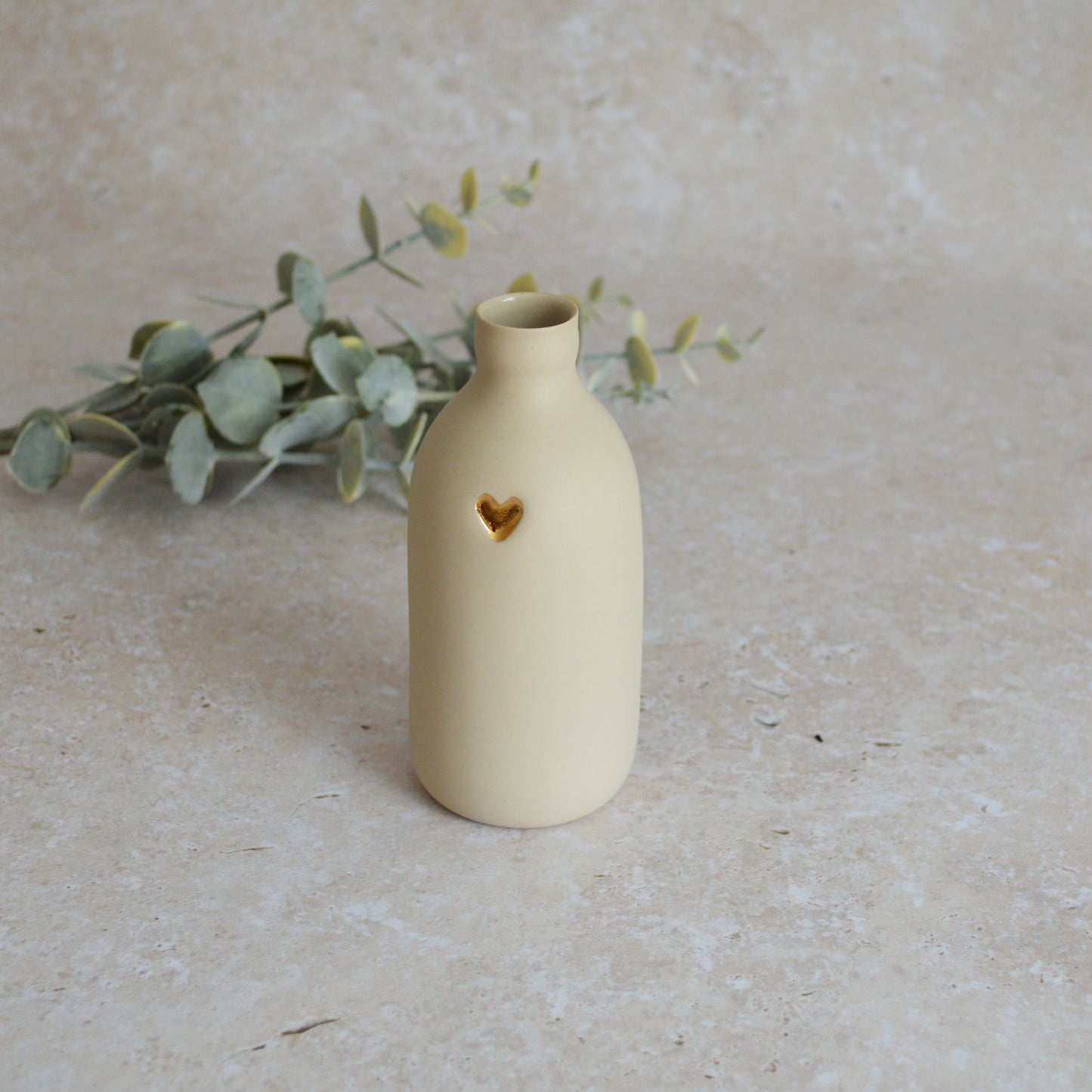 Seconds* Large Beige Bottle Vase With A Gold Embossed Heart | Flower Vase | Porcelain Vase (A84)