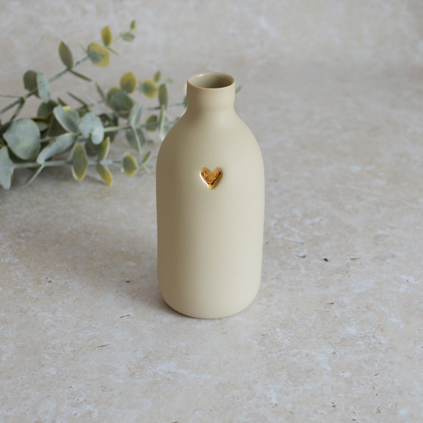 Seconds* Large Beige Bottle Vase With A Gold Embossed Heart | Flower Vase | Porcelain Vase (A84)