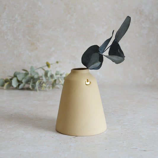 Seconds* Discontinued* Pastel Brown Angled Ceramic Vase With A Gold Embossed Heart | Stoneware Vase | Flower Vase (A85)