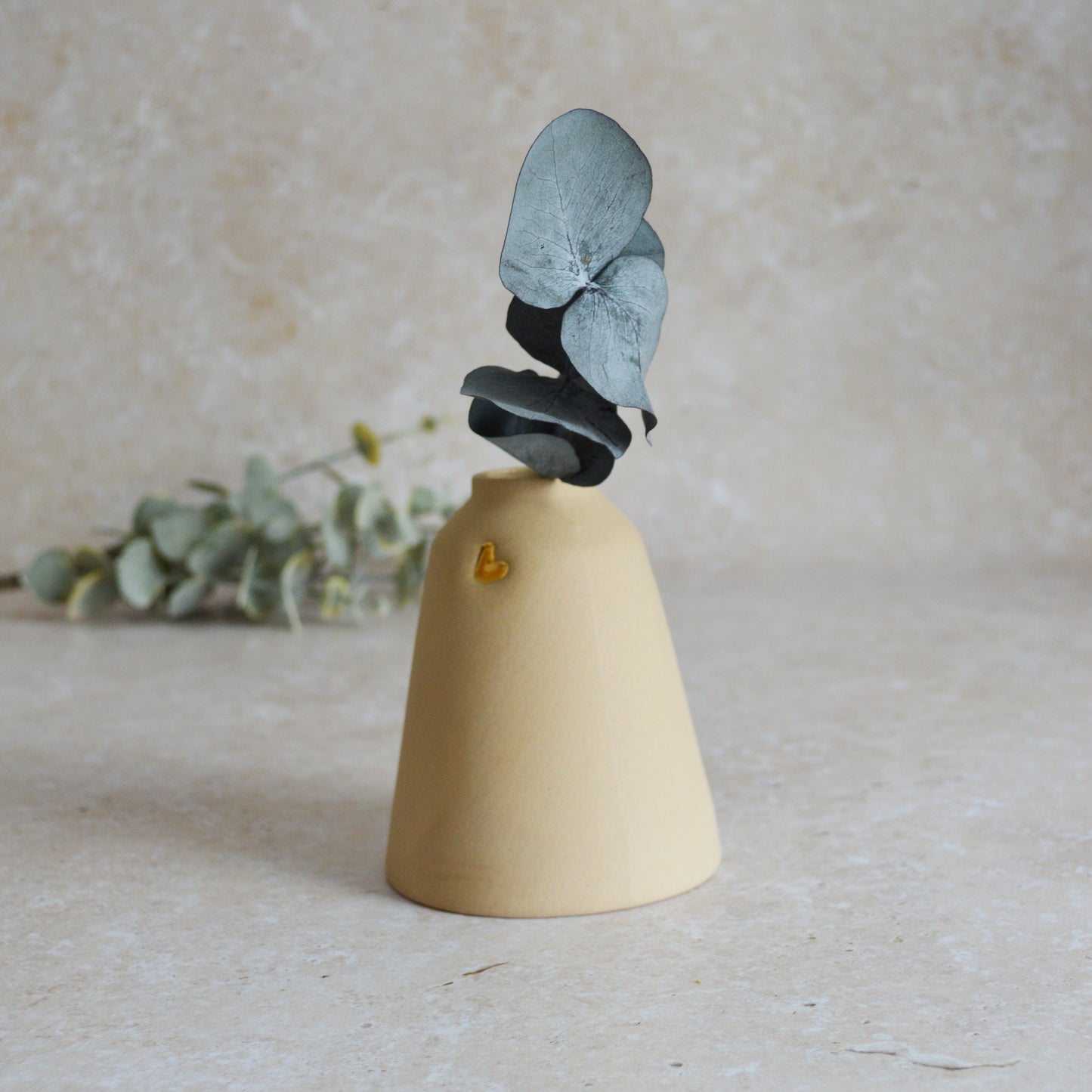 Seconds* Discontinued* Pastel Brown Angled Ceramic Vase With A Gold Embossed Heart | Stoneware Vase | Flower Vase (A85)