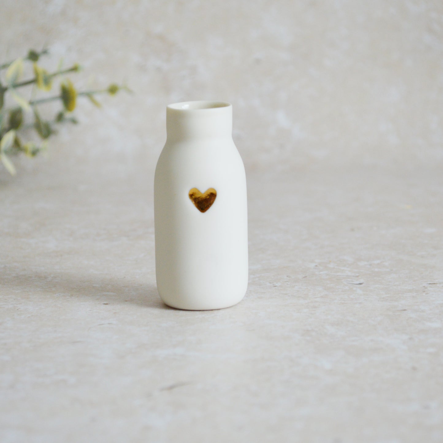 Seconds* SMALL White Bottle Vase With A Gold Embossed Heart | Bottle Vase | Flower Vase | Summer Vase | Mother's Day | Porcelain (A86)