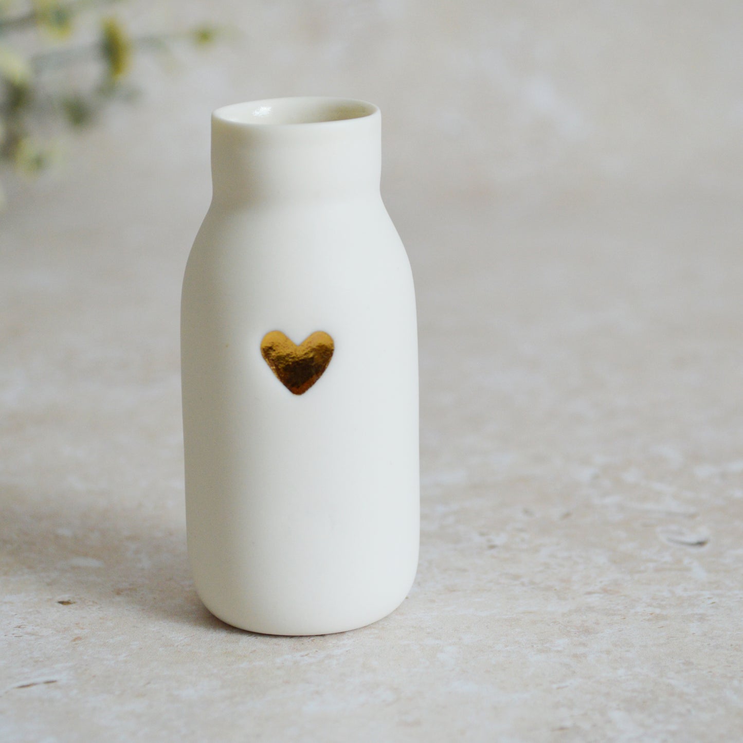 Seconds* SMALL White Bottle Vase With A Gold Embossed Heart | Bottle Vase | Flower Vase | Summer Vase | Mother's Day | Porcelain (A86)