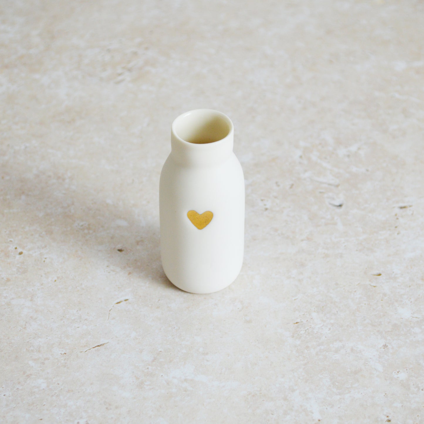 Seconds* SMALL White Bottle Vase With A Gold Embossed Heart | Bottle Vase | Flower Vase | Summer Vase | Mother's Day | Porcelain (A86)