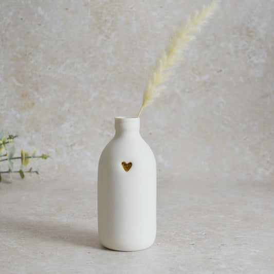 Seconds* Large White Bottle Vase With A Gold Embossed Heart | Flower Vase | Porcelain Vase (A87)