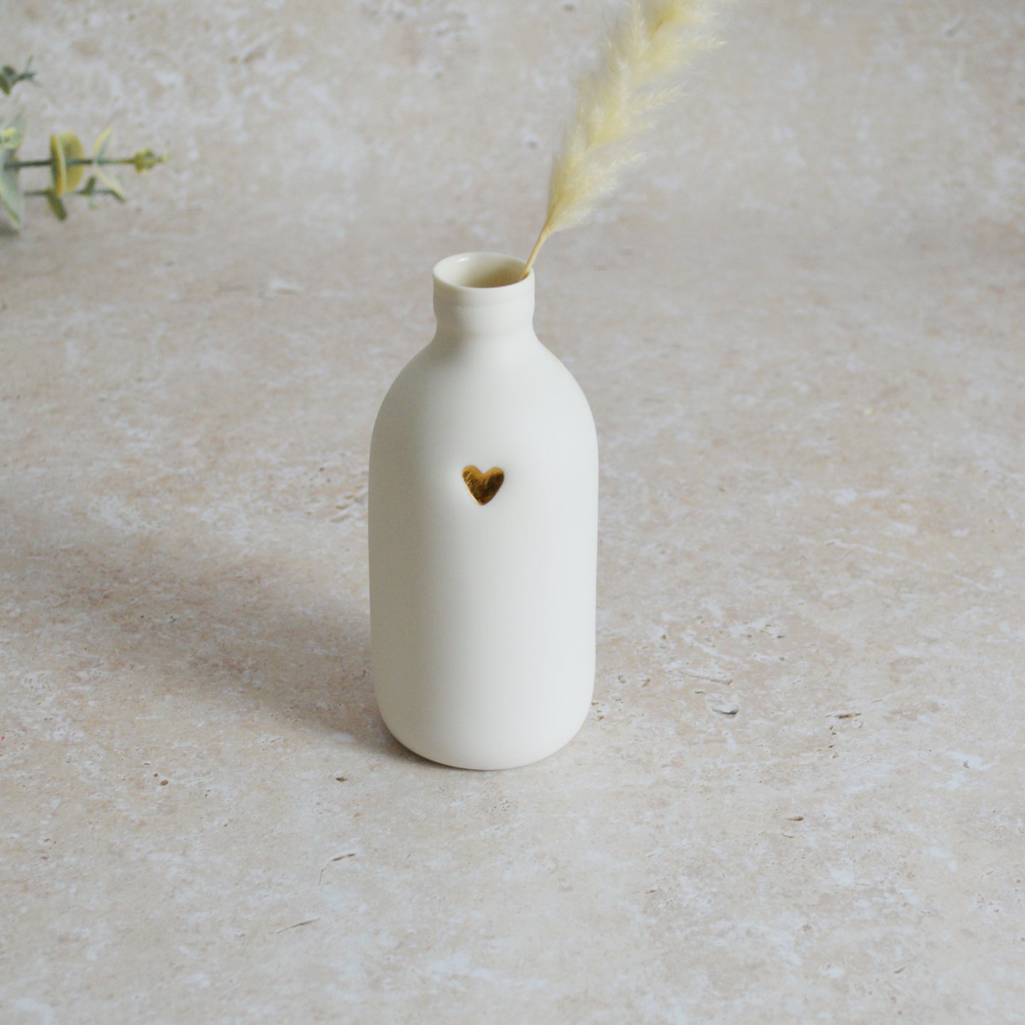 Seconds* Large White Bottle Vase With A Gold Embossed Heart | Flower Vase | Porcelain Vase (A87)
