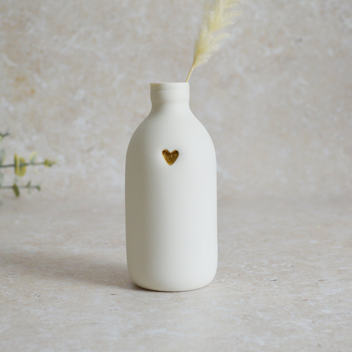 Seconds* Large White Bottle Vase With A Gold Embossed Heart | Flower Vase | Porcelain Vase (A87)