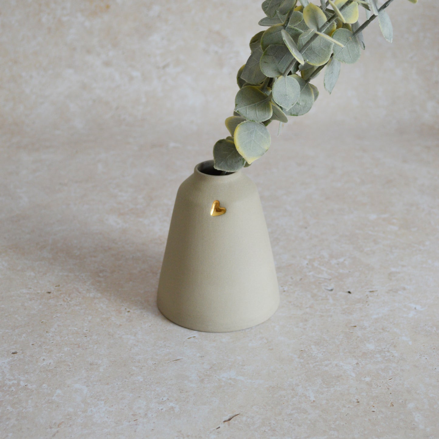 Seconds* Discontinued* Grey Angled Ceramic Vase With A Gold Embossed Heart | Stoneware Vase | Flower Vase (A88)