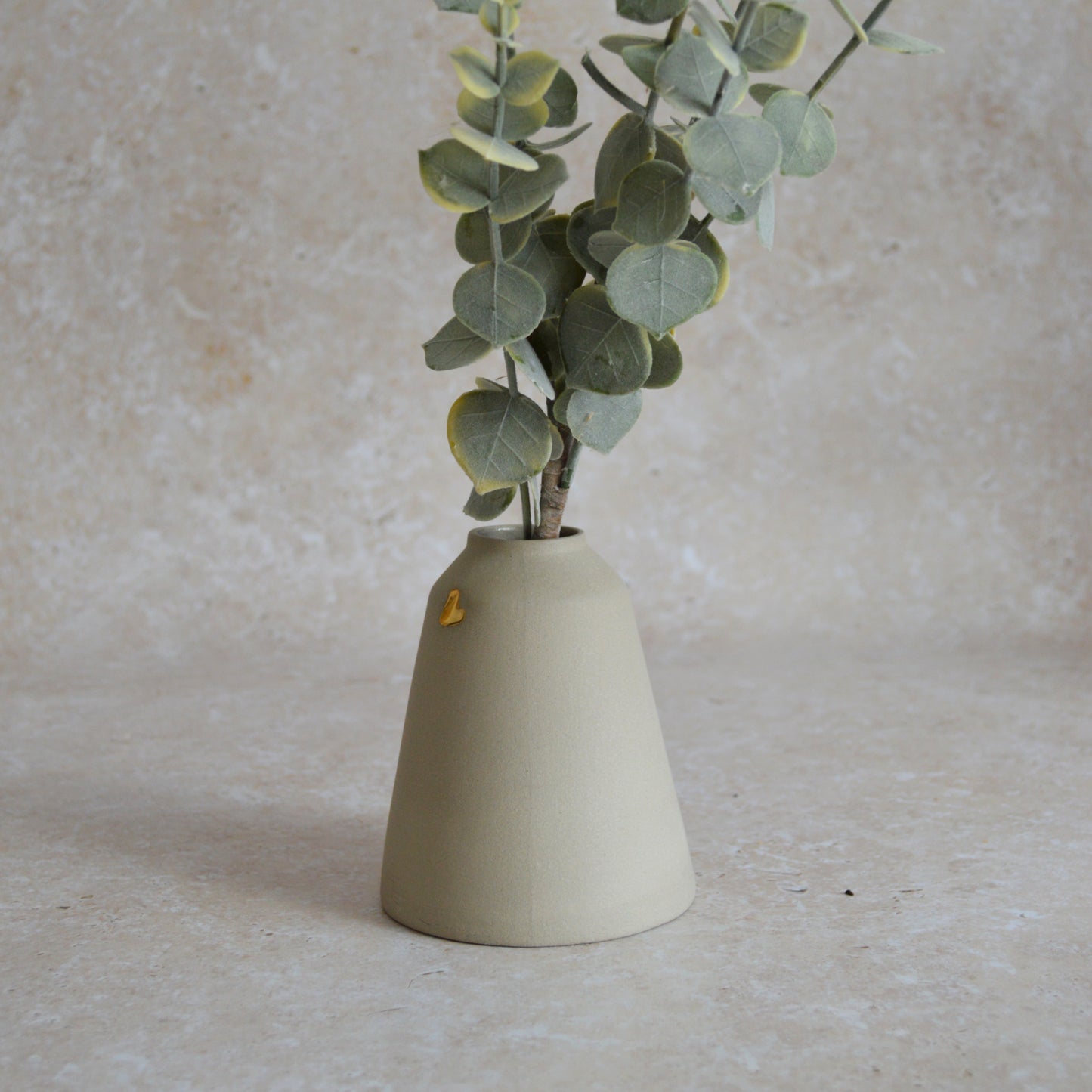 Seconds* Discontinued* Grey Angled Ceramic Vase With A Gold Embossed Heart | Stoneware Vase | Flower Vase (A88)