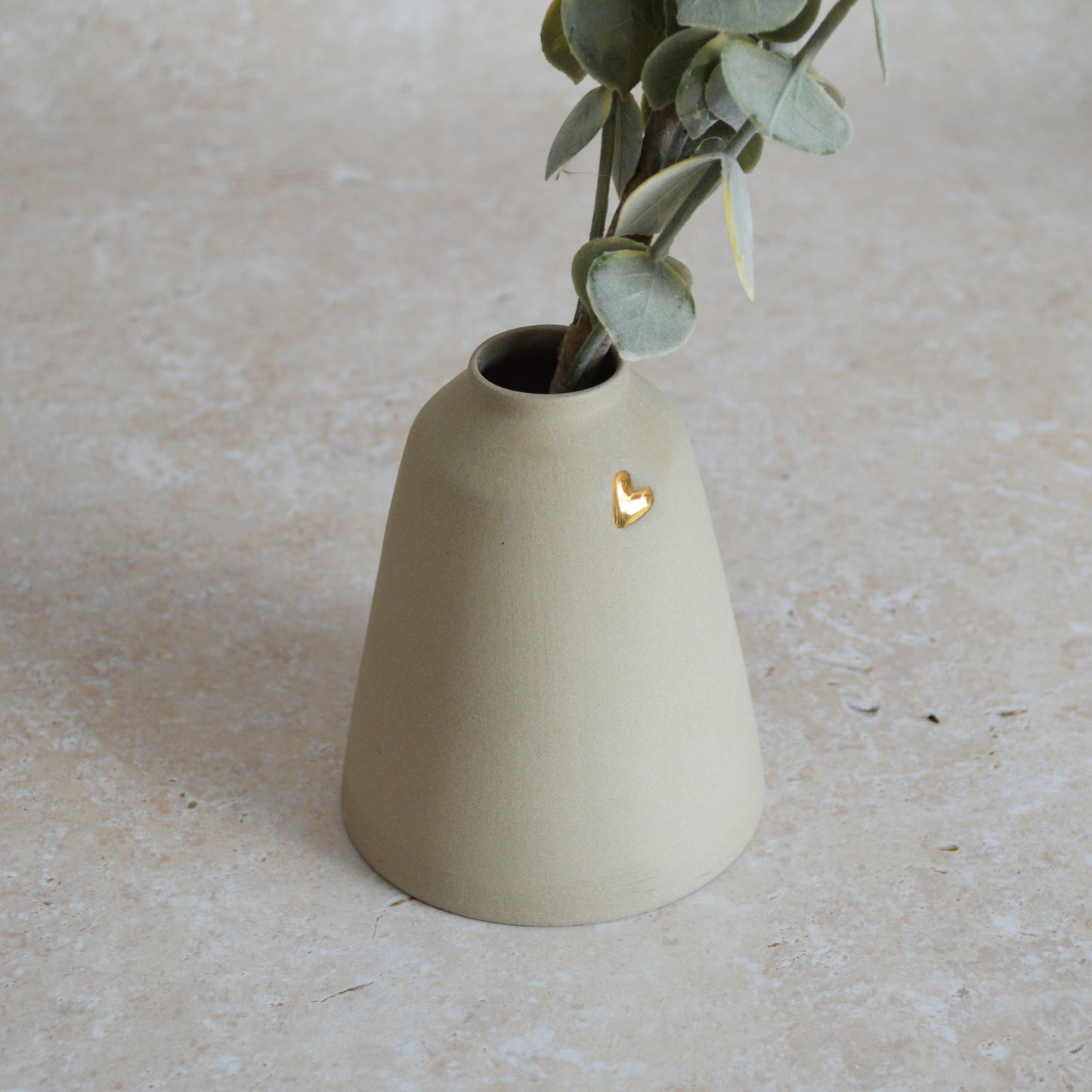 Seconds* Discontinued* Grey Angled Ceramic Vase With A Gold Embossed Heart | Stoneware Vase | Flower Vase (A88)