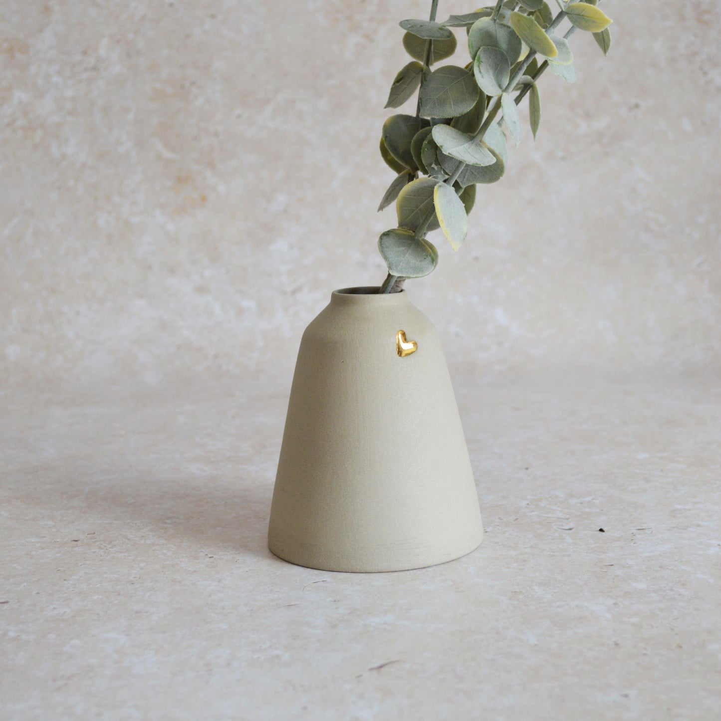 Seconds* Discontinued* Grey Angled Ceramic Vase With A Gold Embossed Heart | Stoneware Vase | Flower Vase (A88)