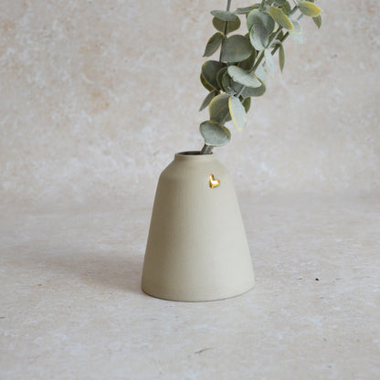 Seconds* Discontinued* Grey Angled Ceramic Vase With A Gold Embossed Heart | Stoneware Vase | Flower Vase (A88)