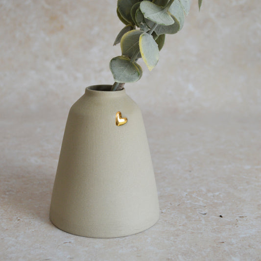 Seconds* Discontinued* Grey Angled Ceramic Vase With A Gold Embossed Heart | Stoneware Vase | Flower Vase (A88)